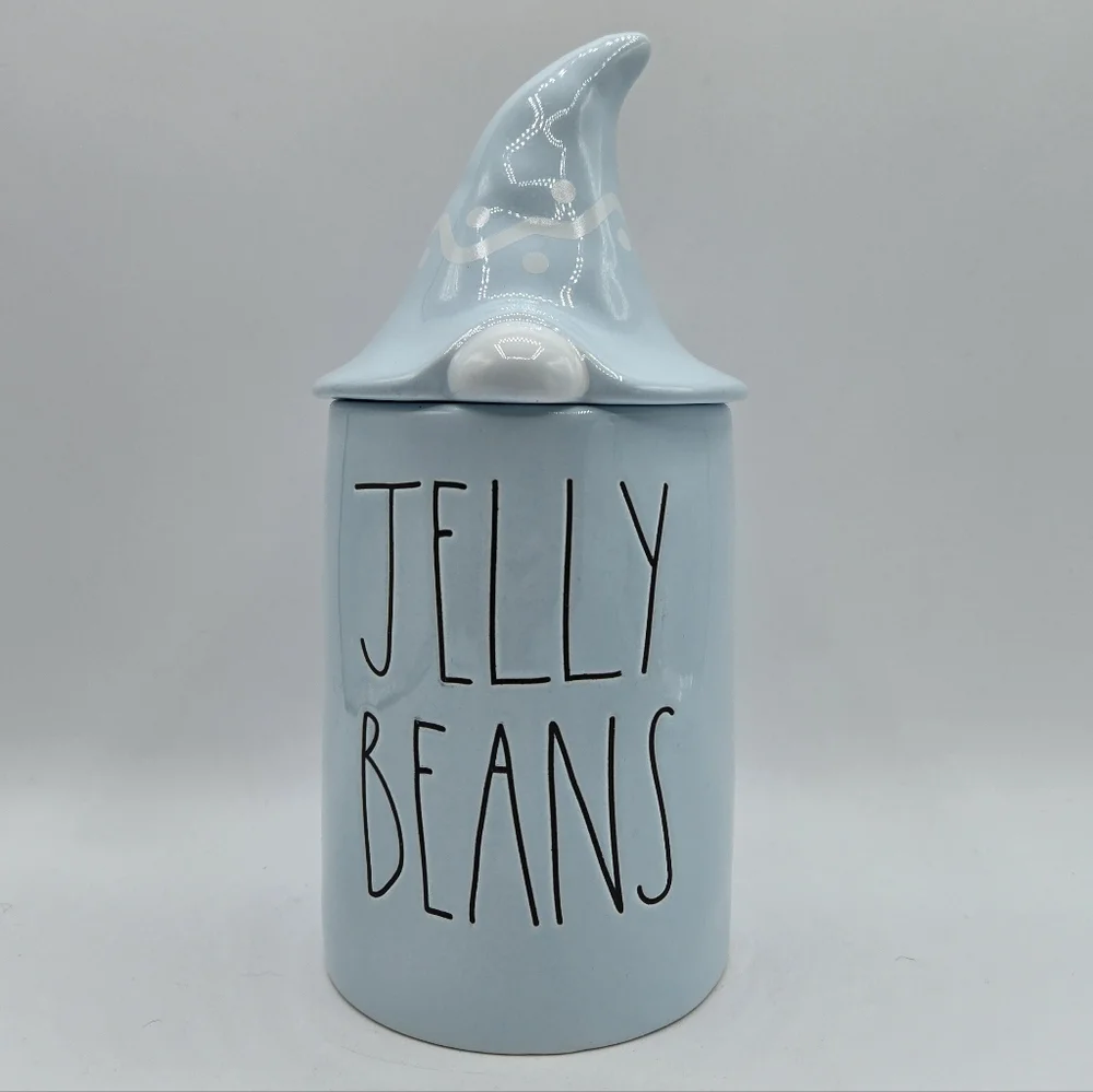 Rae Dunn Gnomes Hat Topper Jelly Beans Ceramic Candle Canister Light Blue
